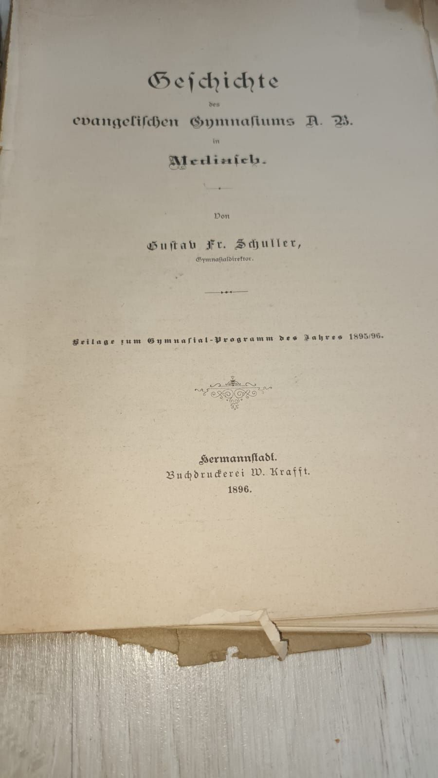 Carte programul Liceului protestant 1896 Hermannstad, editura Krafft