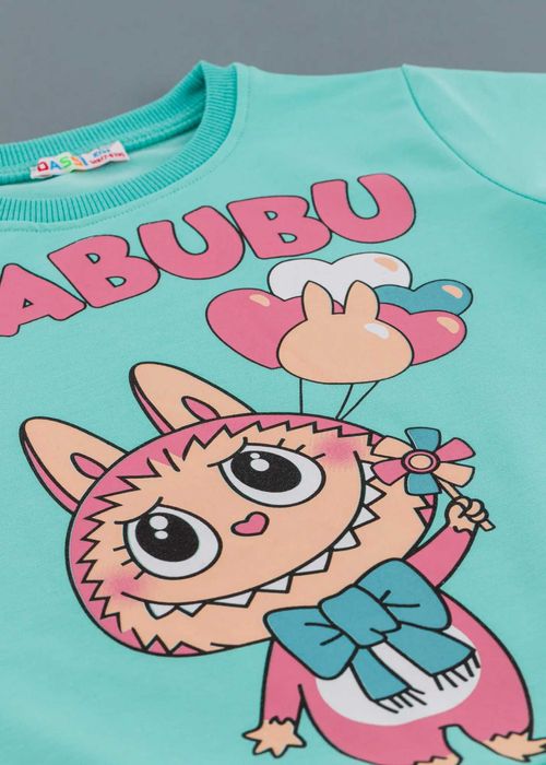 Детска памучна блуза "Лабубу", Синьо-зелен Цвят