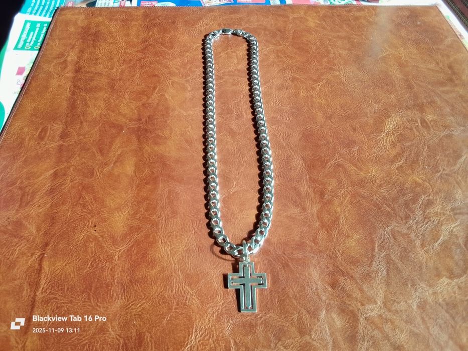 Сребърен Синджир Панцер със Кръст-82грама.