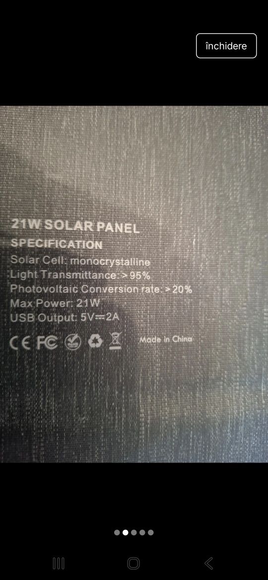 Panou solar incarcare telefon