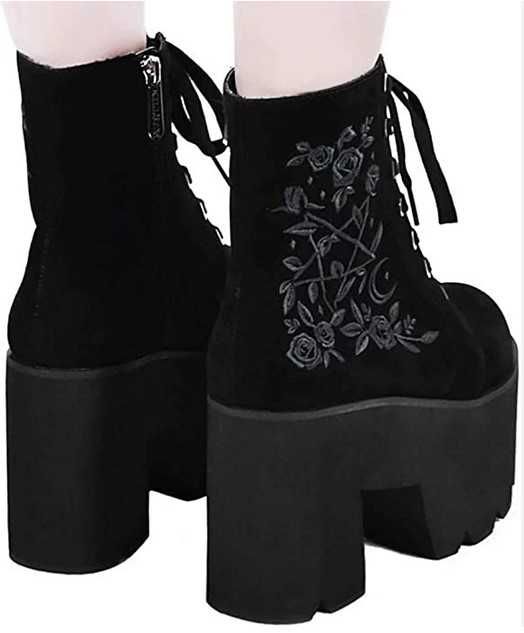 Botine negre goth/rock/gothic catifea "Gaia", KILLSTAR, masura 38