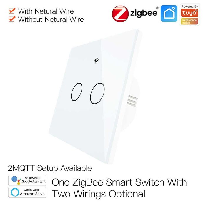 Intrerupator smart Zigbee 2 butoane fara nul sau condensator ALB/Negru