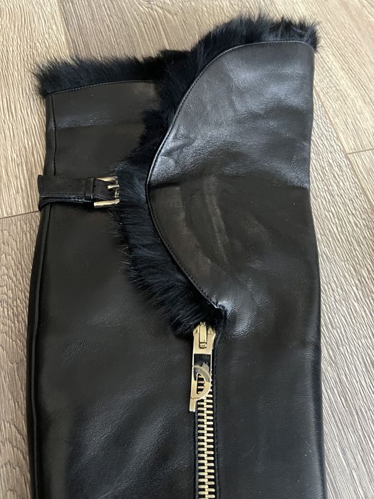 Кожаные сапоги-ботфорты