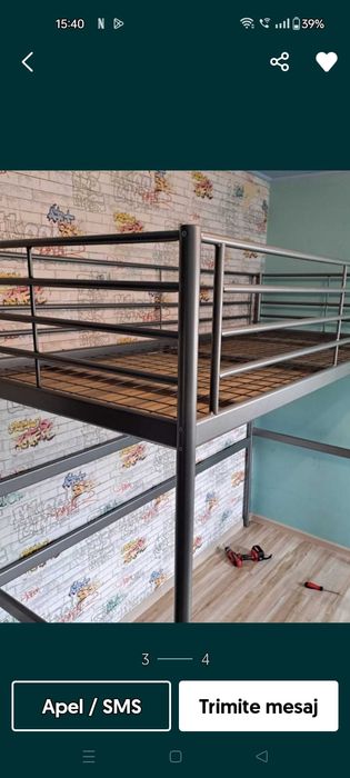 Pat Ikea copii etajat single metalic