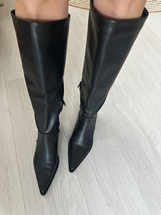 Cizme până la genunchi stiletto cu toc kitten