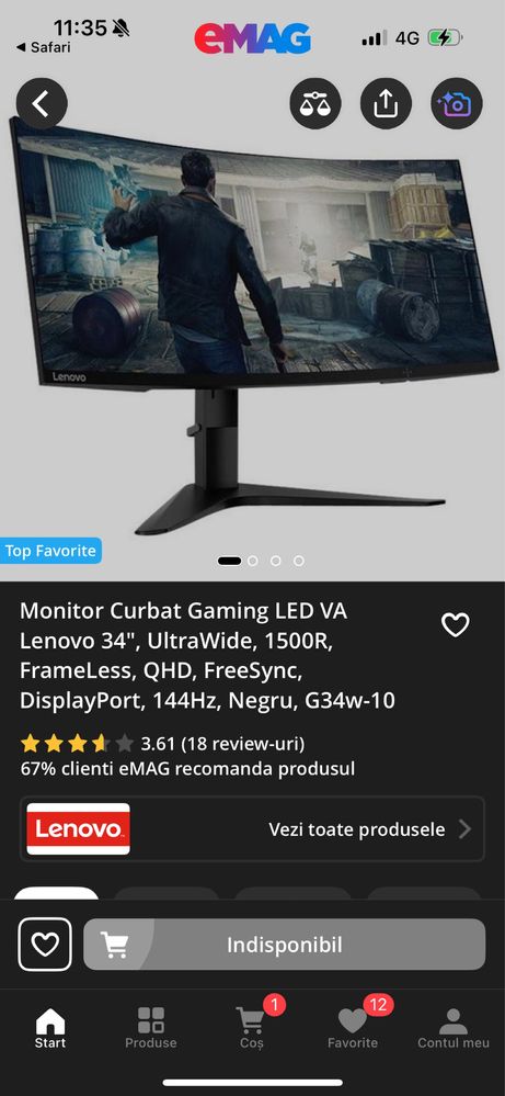 Monitor ultrawide Lenovo 34” 144hz QHD