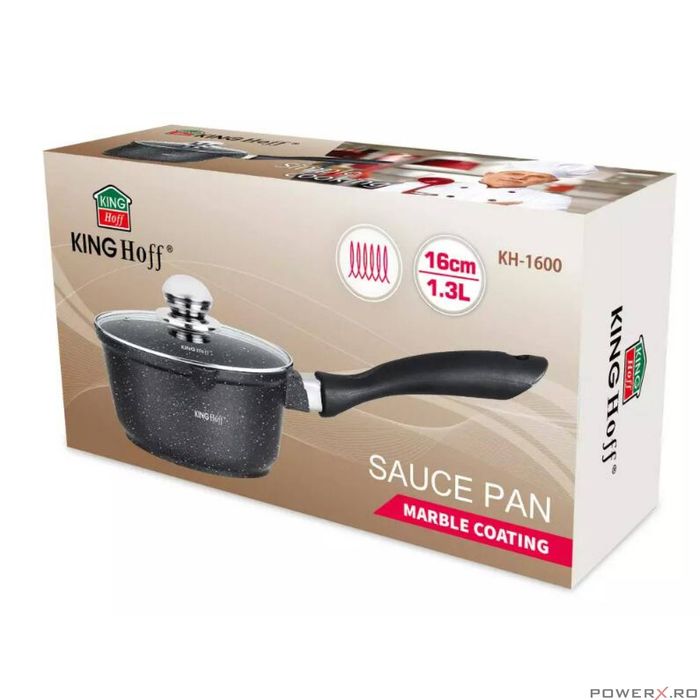 Cratita din aluminiu turnat, cu strat marmorat, cu capac din sticla,