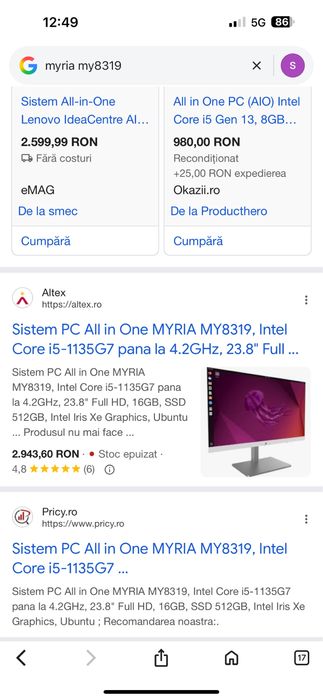 PC All in One MYRIA i5-1135G7, 16GB RAM, SSD 512GB, Full HD