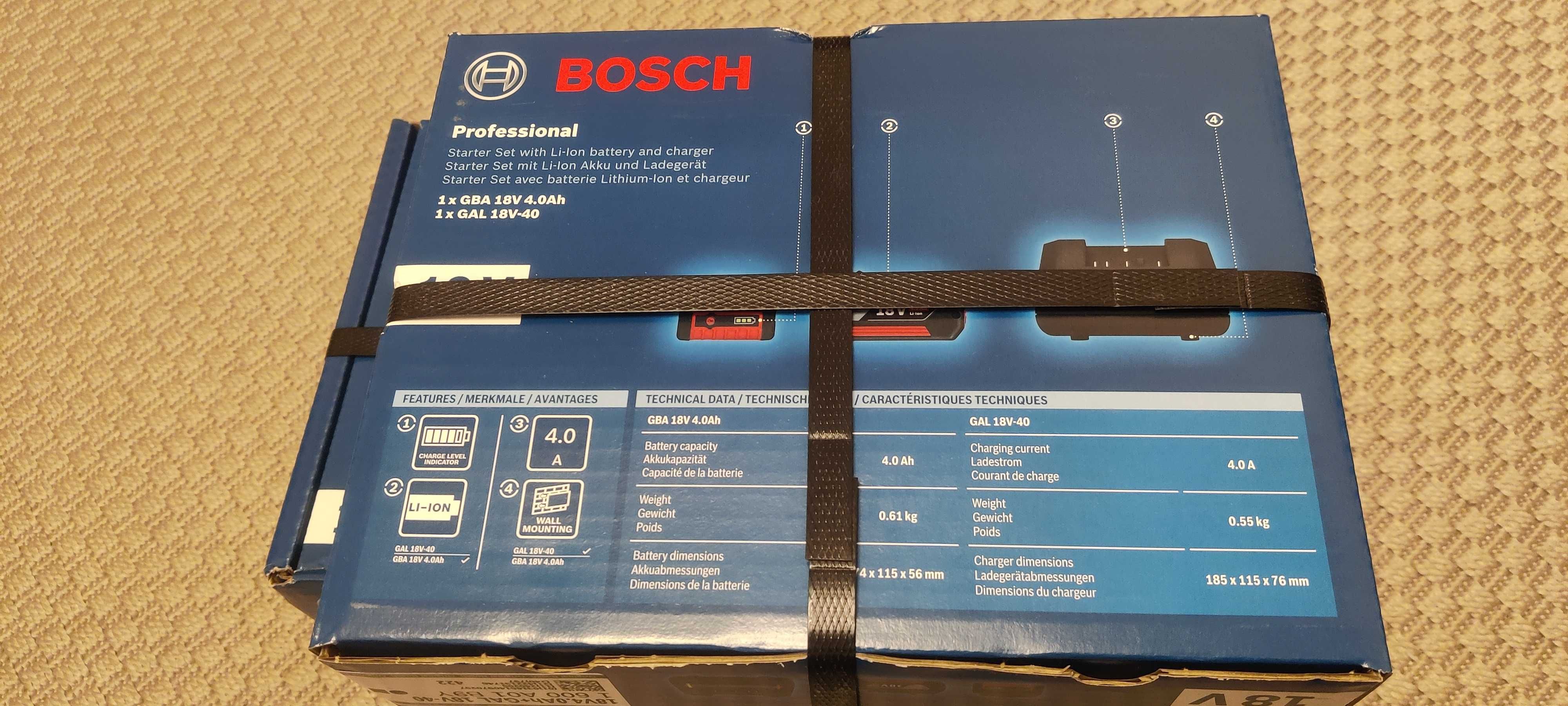 Set sigilat: acumulator Bosch 18V 4Ah, plus incarcator 4A