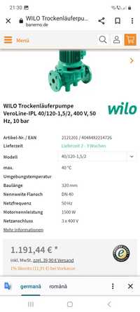 Vând pompa recirculare WILO  IPL 40/120-1,5/2