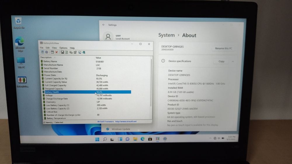Laptop Lenovo Thinkpad  L390 I5 8365 8 GB ram SSD 256 GB