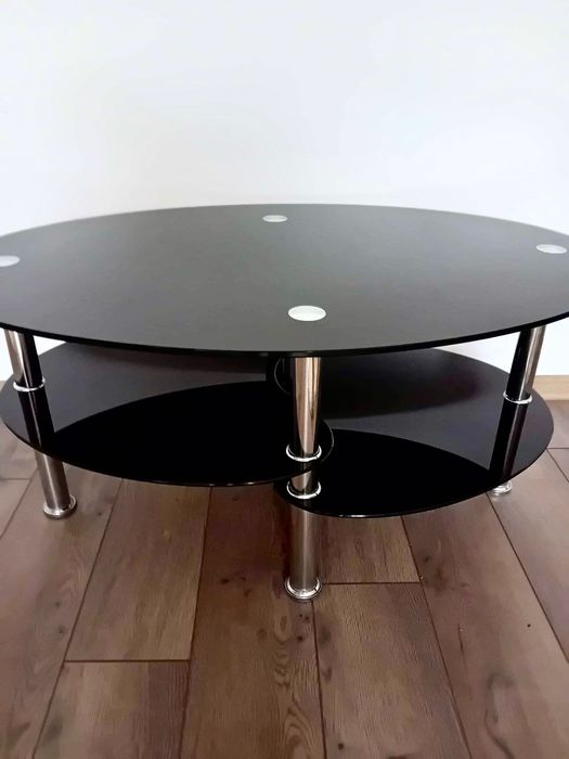 Măsuța de cafea din sticlă neagră