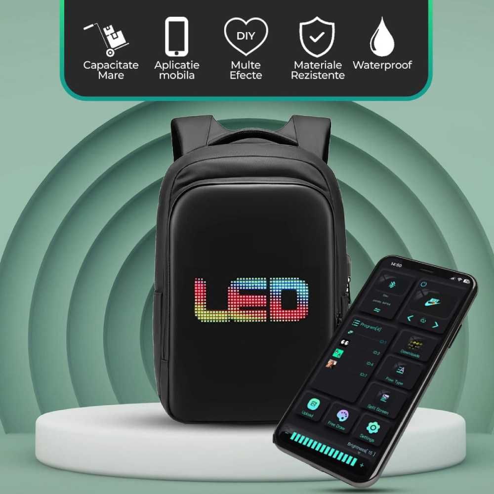 Rucsac smart cu ecran LED, afisaj color, diverse compartimente