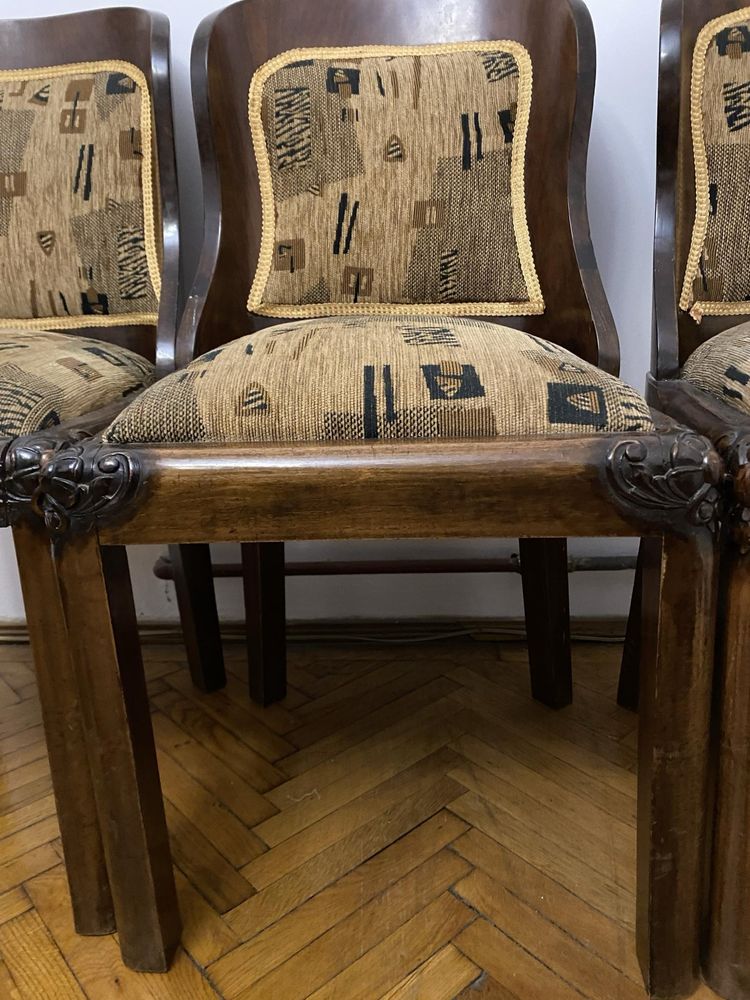 Masa cu 6 scaune vintage din lemn masiv furnir cires