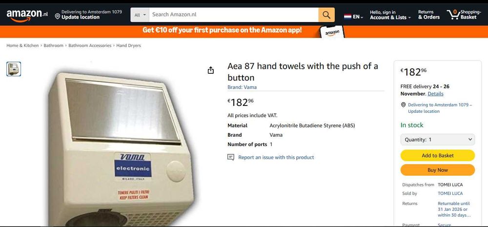 Uscator maini aer cald VAMA AEA/E Super 87 cu fotocelule