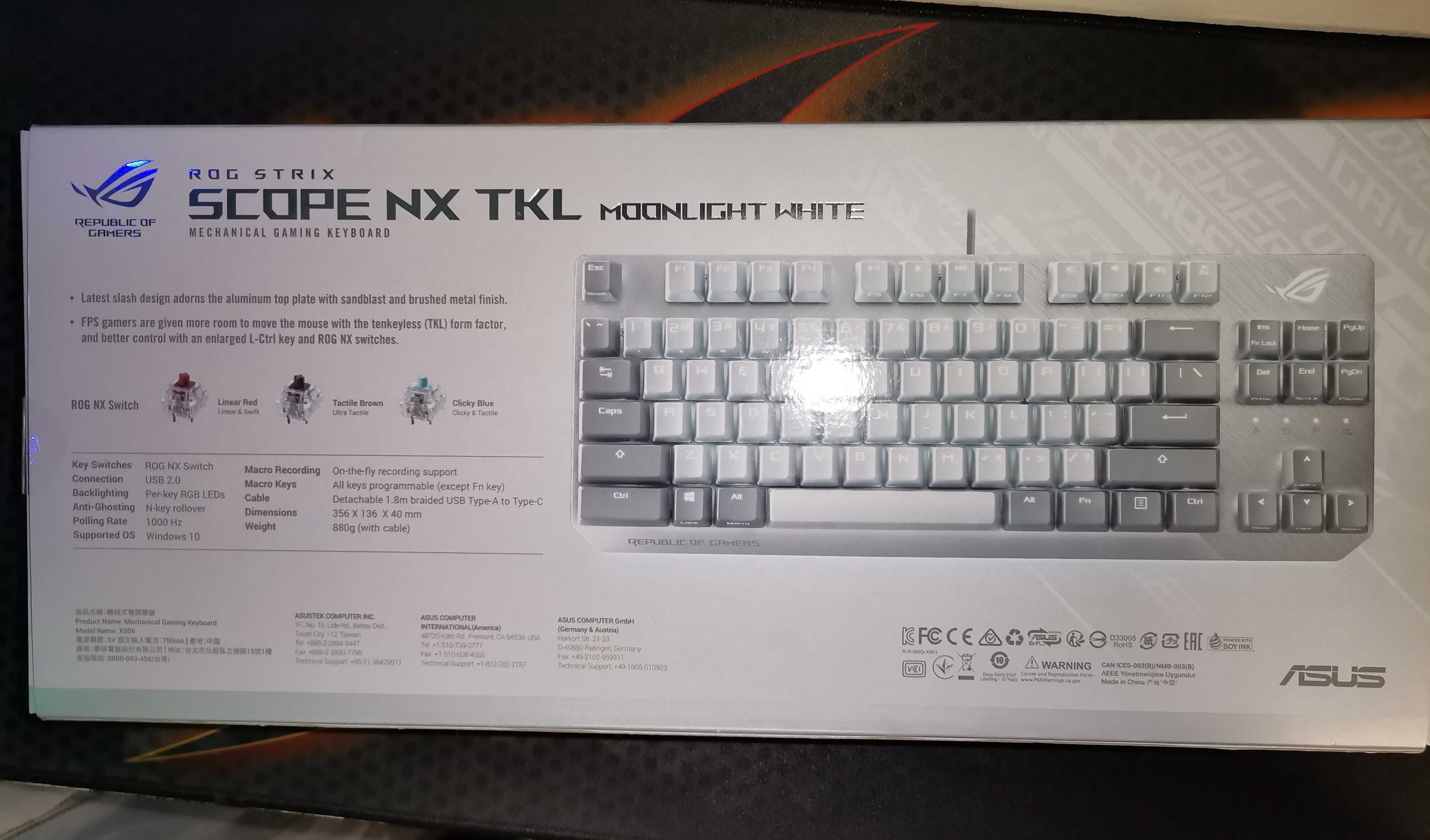 Механична клавиатура ASUS ROG STRIX SCOPE nx tkl MOONLIGHT WHITE