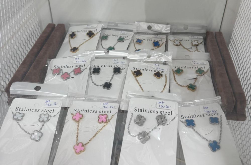 Set cercei cu lantisor, otel inoxidabil placat cu aur 18K