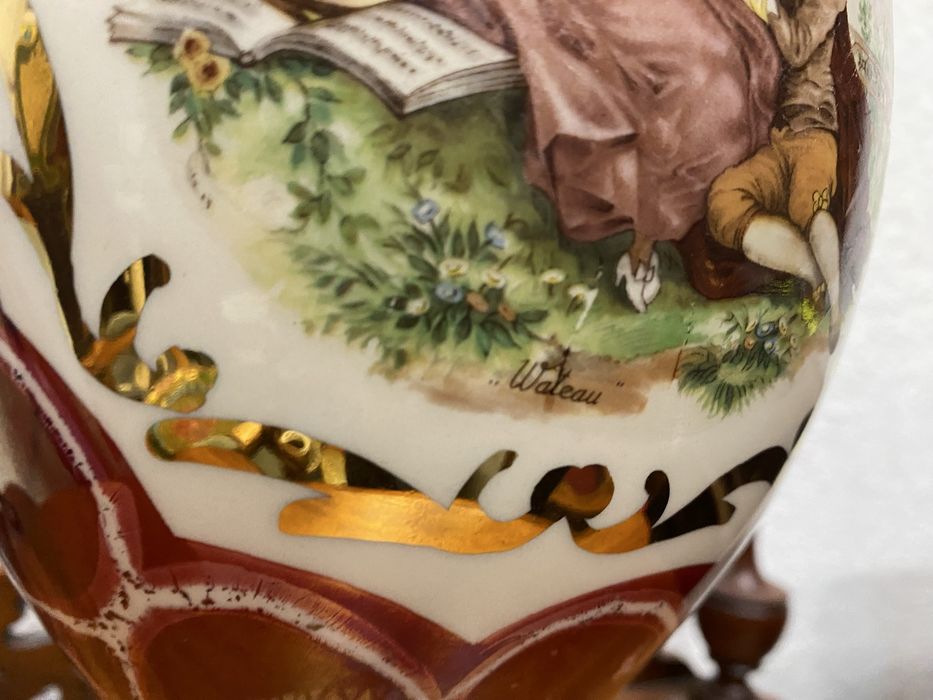 Порцеланова кана HB Belgium с Watteau сцена 1950–1960 г.