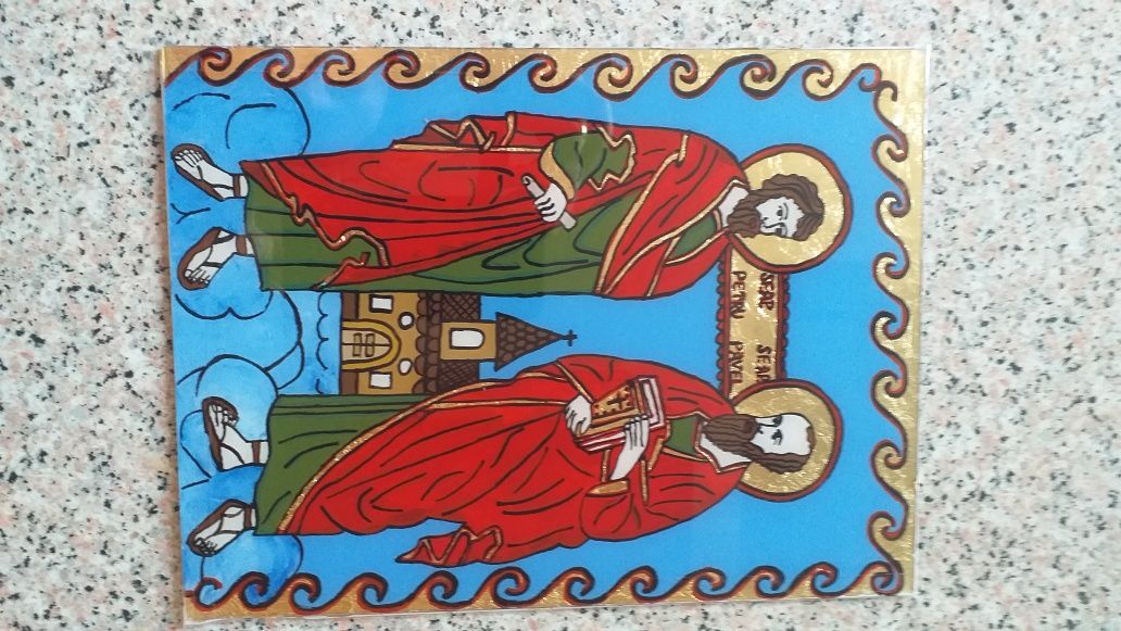 Icoană pictată pe sticlă-Sf. Petru și Pavel