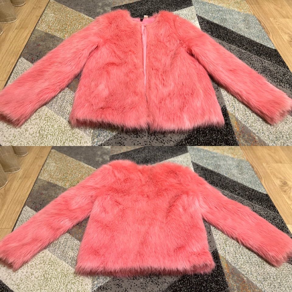 H&M - палто от изкуствен косъм / розов и тъмнозелен цвят, размер S