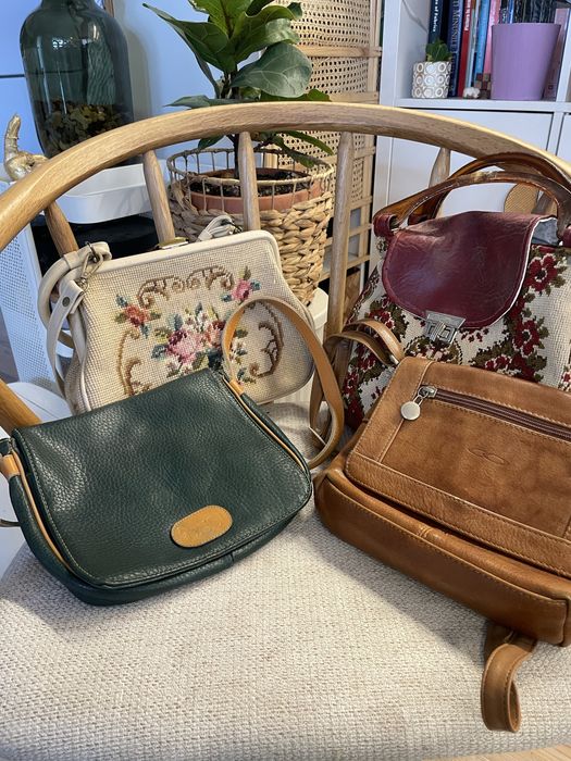 Set de 3 genti vintage din piele naturala