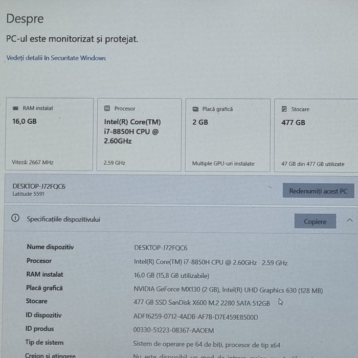 Dell I7-8850H, Ssd 512Gb