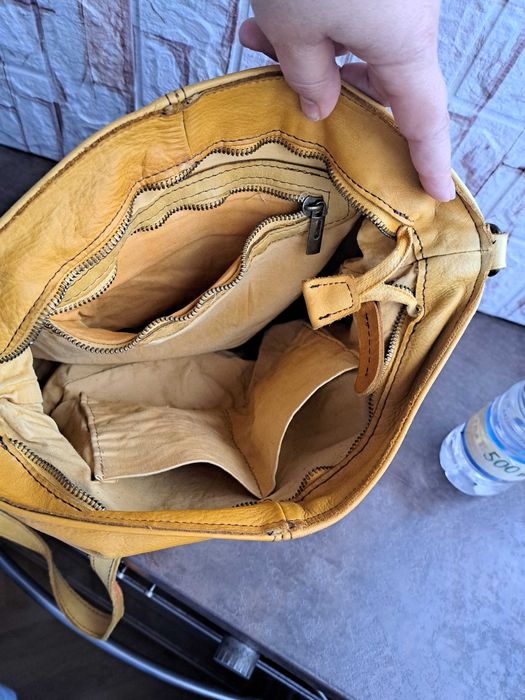 дамска чанта жълта кожена торба-естествена кожа