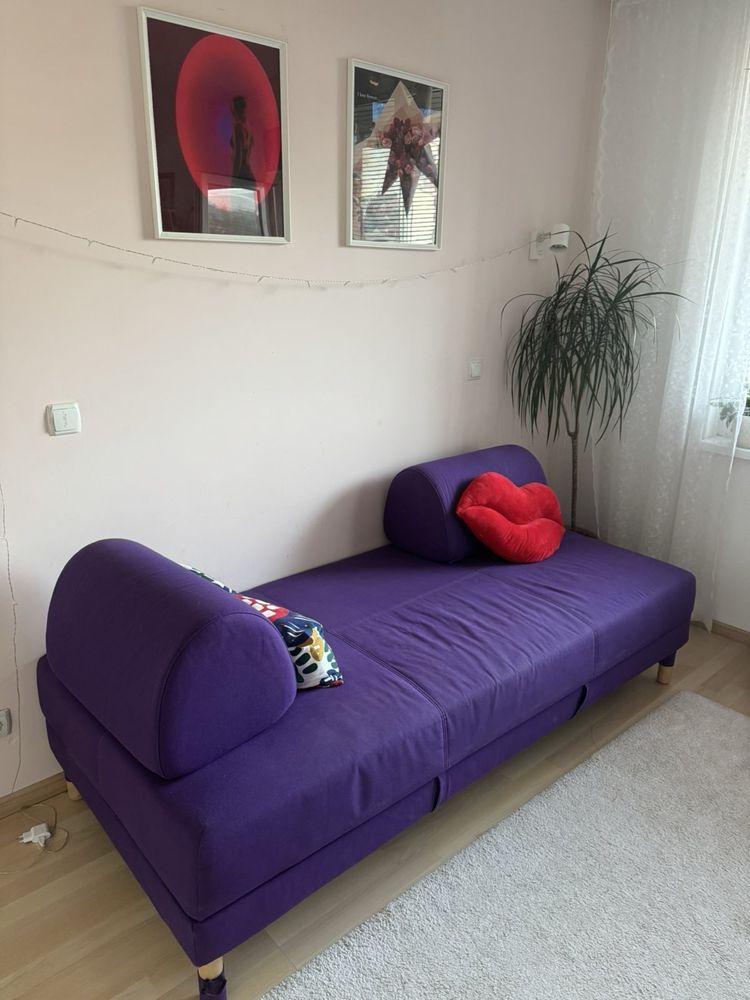 Диван IKEA Flottebo (90x200), лилав, с място за съхранение