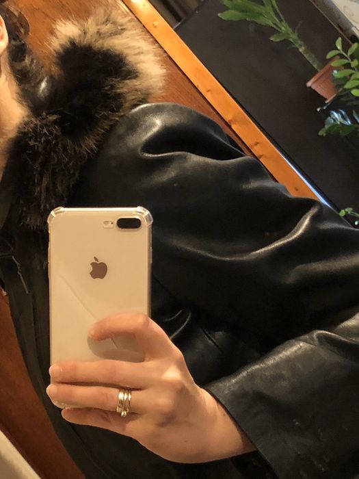 Яке естествена кожа с качулка с пух