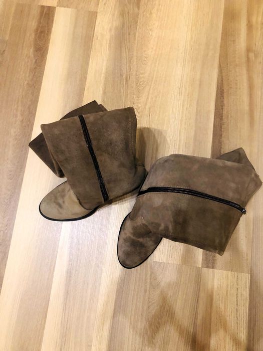 Дамски ботуши – естествен велур, кафяв цвят, 36 номер