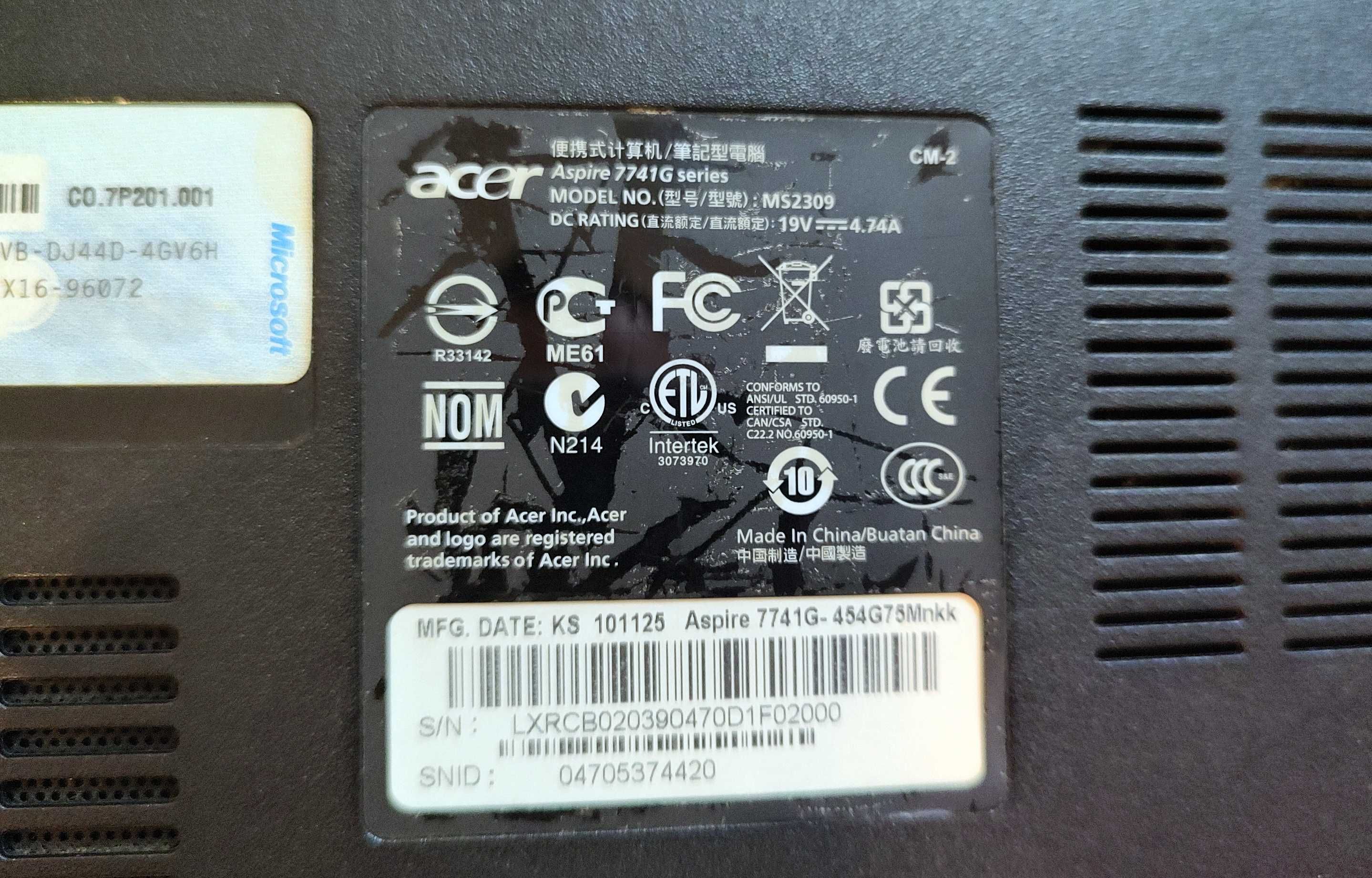 Laptop Acer Aspire 7741G Ms2309 - orice piesa, MB - defect