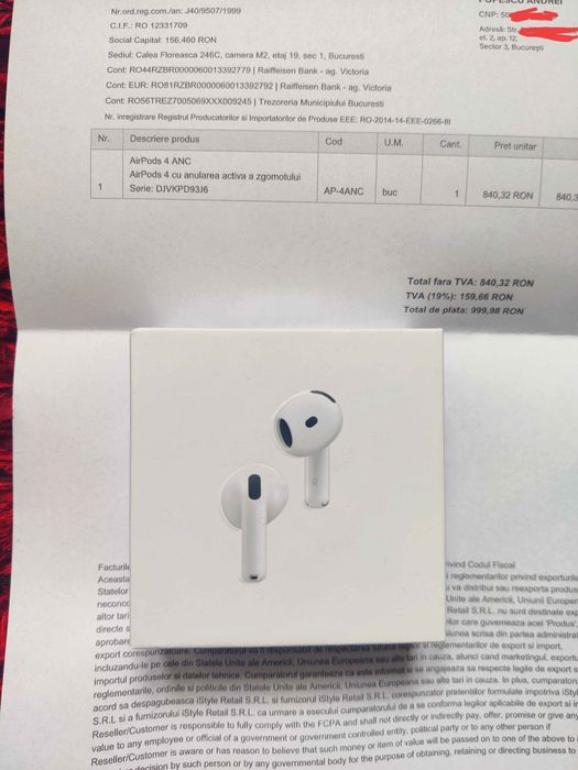 Apple AirPods 4 ANC — Noi, în cutia originală (factură la cerere)