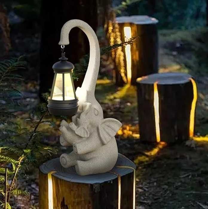 Декоративна статуя Слон със соларно фенерче, градинска фигурка