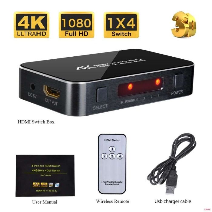 HDMI 4x1 Splitter 4K Ultra HD 2160P + audio + пульт