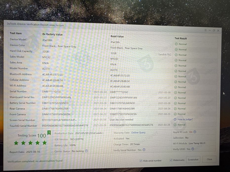 Ipad 8 32gb WiFi -ireprosabil -mentiuni