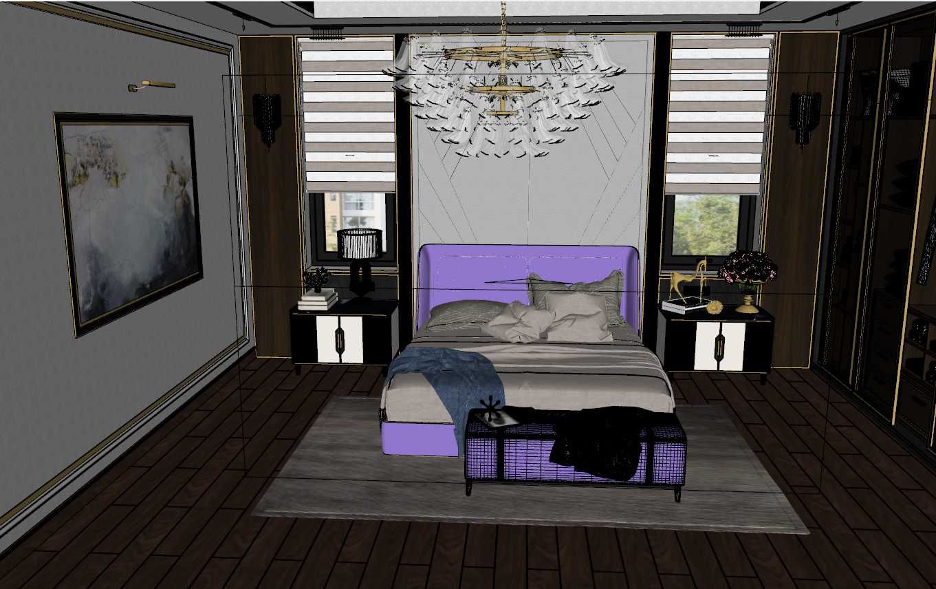 Randare dormitor cu noptiere , decoratiuni , dressing skp - sketchup