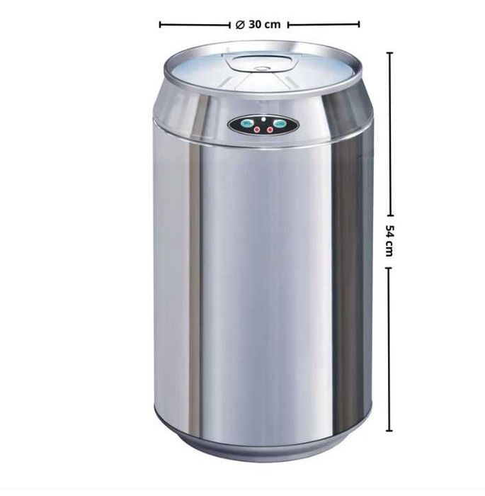 Coș de gunoi automat din inox, 30l, în formă de doză, cu găleată