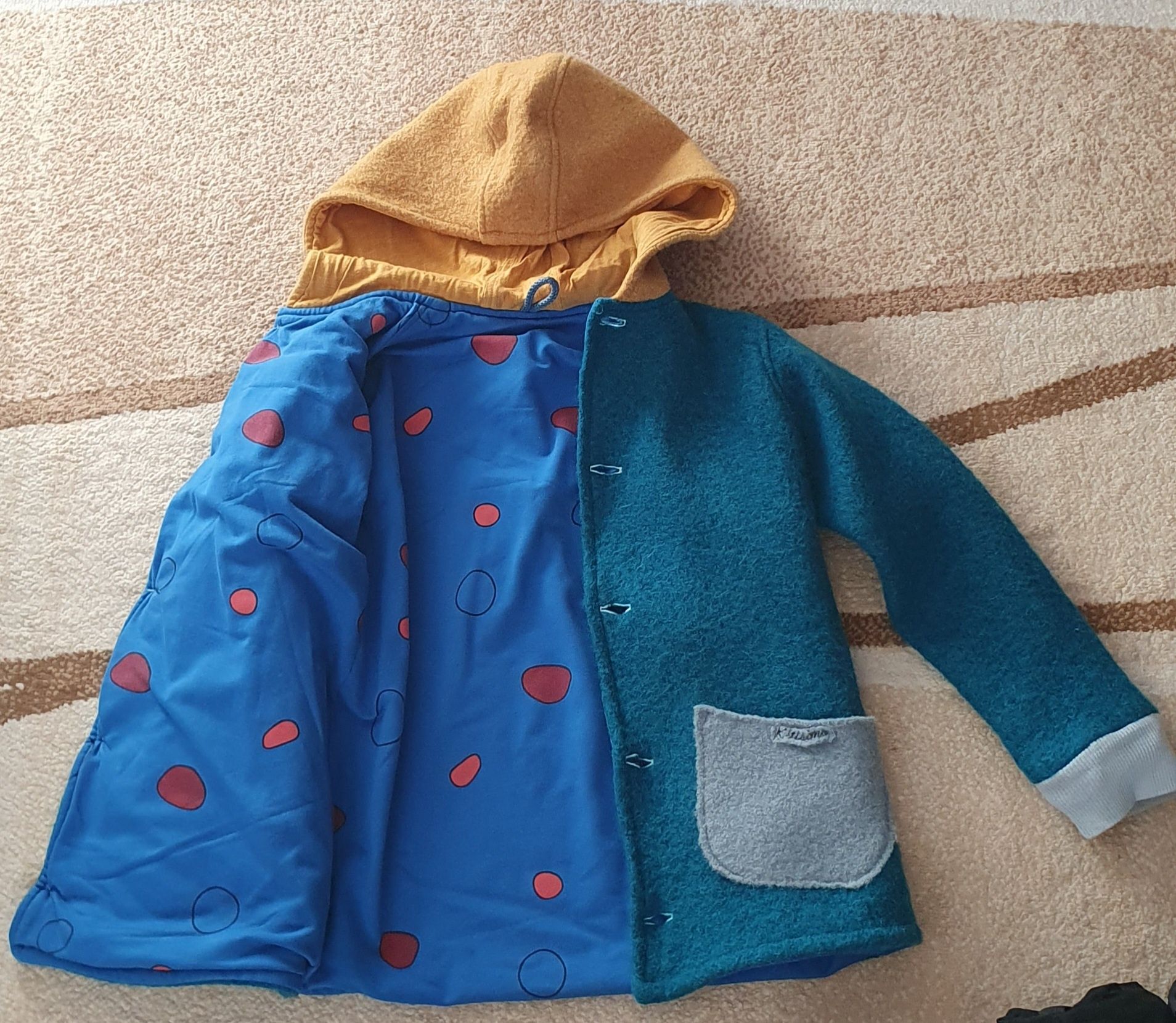 Jacheta copii din lana fiarta cu gluga 140 cm