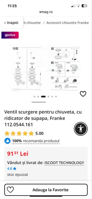 Franke 112.0544.161 Ventil scurgere pentru chiuveta