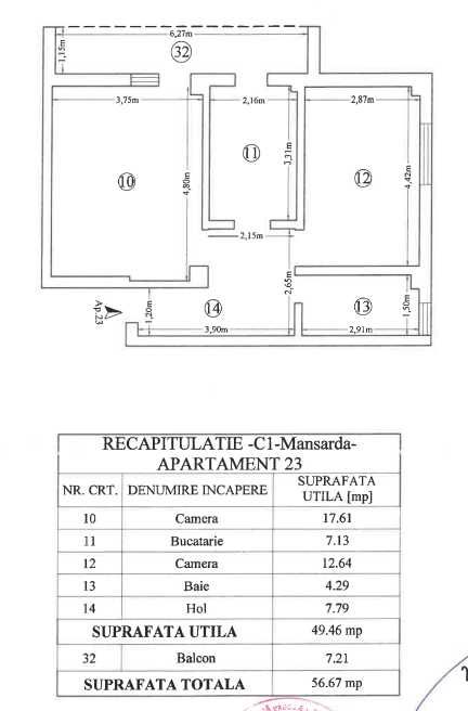 Apartament 2 camere decomandat 56.57 mp Valea Adanca