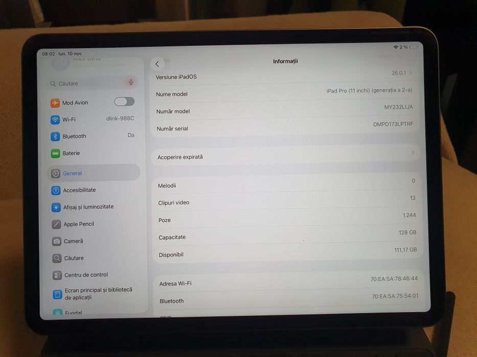 Vand, schimb iPad Pro 11”, 2th gen. 2020, 128 GB, 98% sănatate bat.