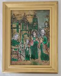 Icoana pictată pe sticla Intrarea Maicii Domnului in Biserica inramata