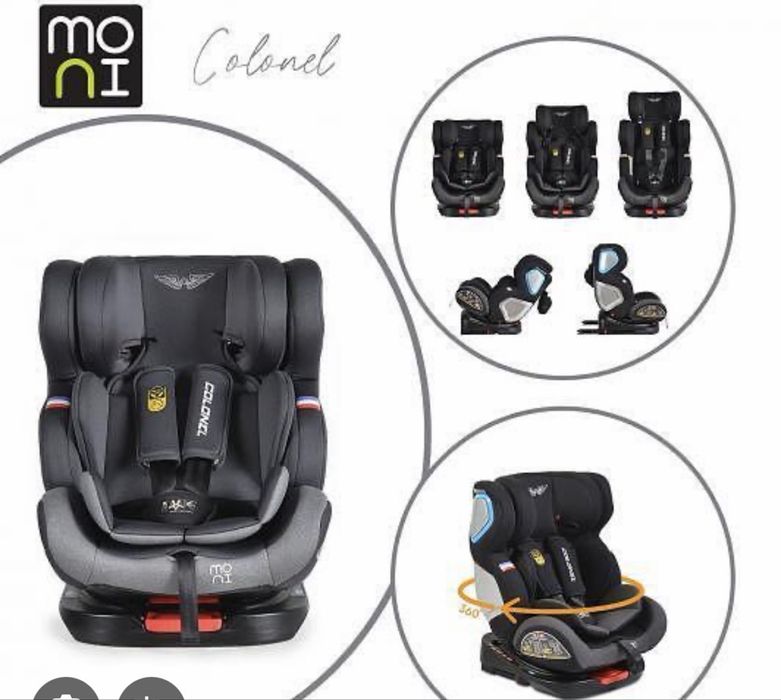 Стол за кола Moni - Colonel 360, 0-36 kg, с IsoFix, черен