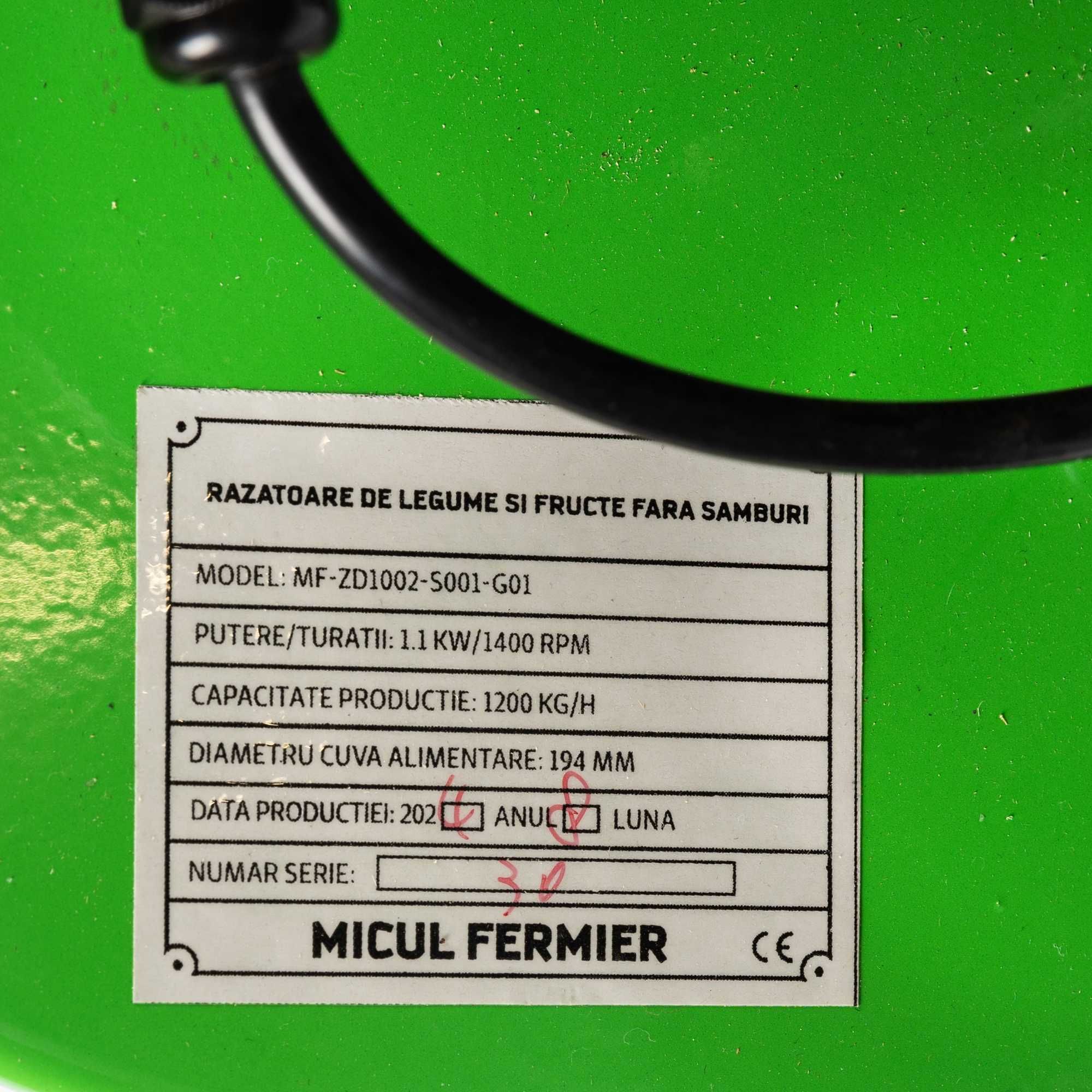 Razatoare de legume si fructe Micul Fermier, 1.1KW, 1200Kg/h volum 35L