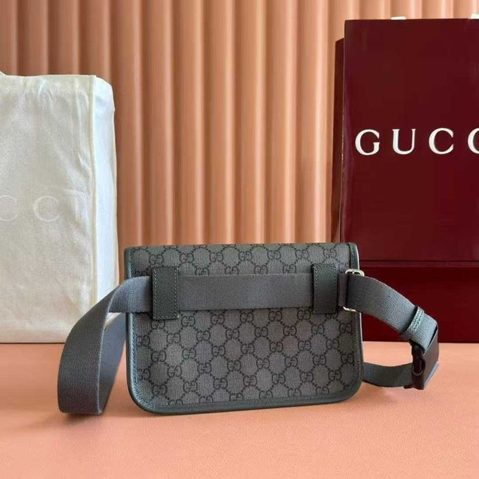 Мъжка чанта Gu cci GG Supreme Jacquard Belt Bag Grey & Black