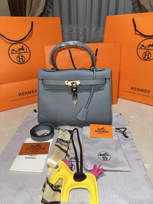 Geanta Hermes Kelly 28cm Blue/accesorii gold