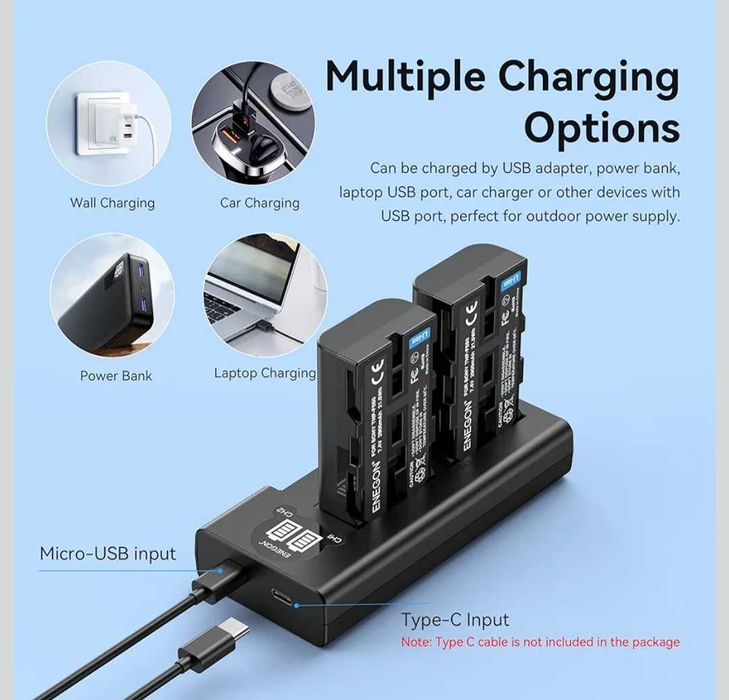 Батерии Enegon NP-F550/570 2бр. по 2900mAh със зарядно 2 слота за Sony