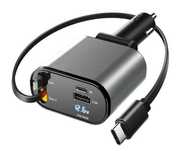 Incarcator auto Super Fast Charge, Retractabil,4 in 1, Samsung, Iphone