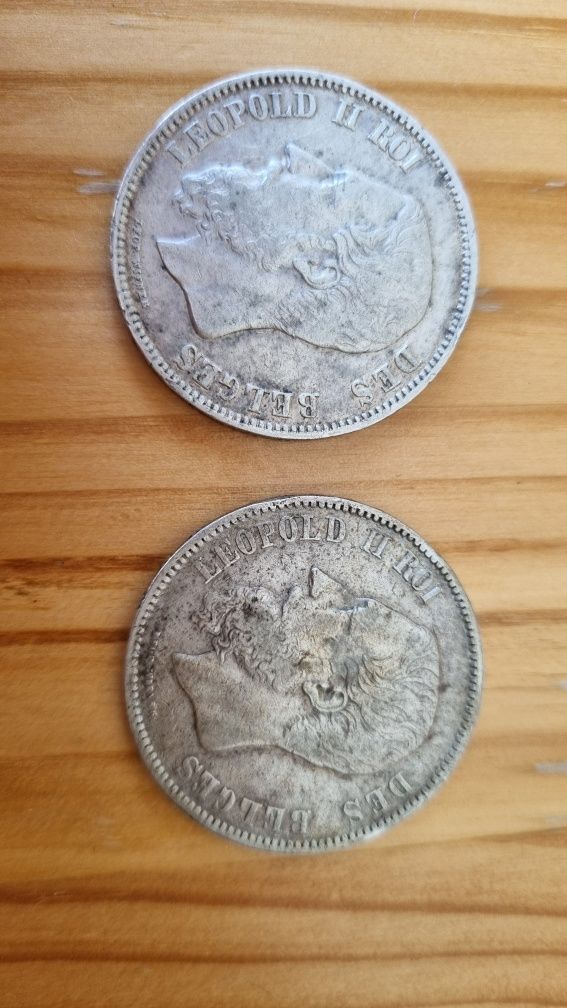 Vand lot 2 monede argint 5 franci 1869 1870 Belgia