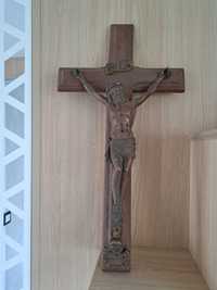 Crucifix vintange din lemn și bronz din 1920